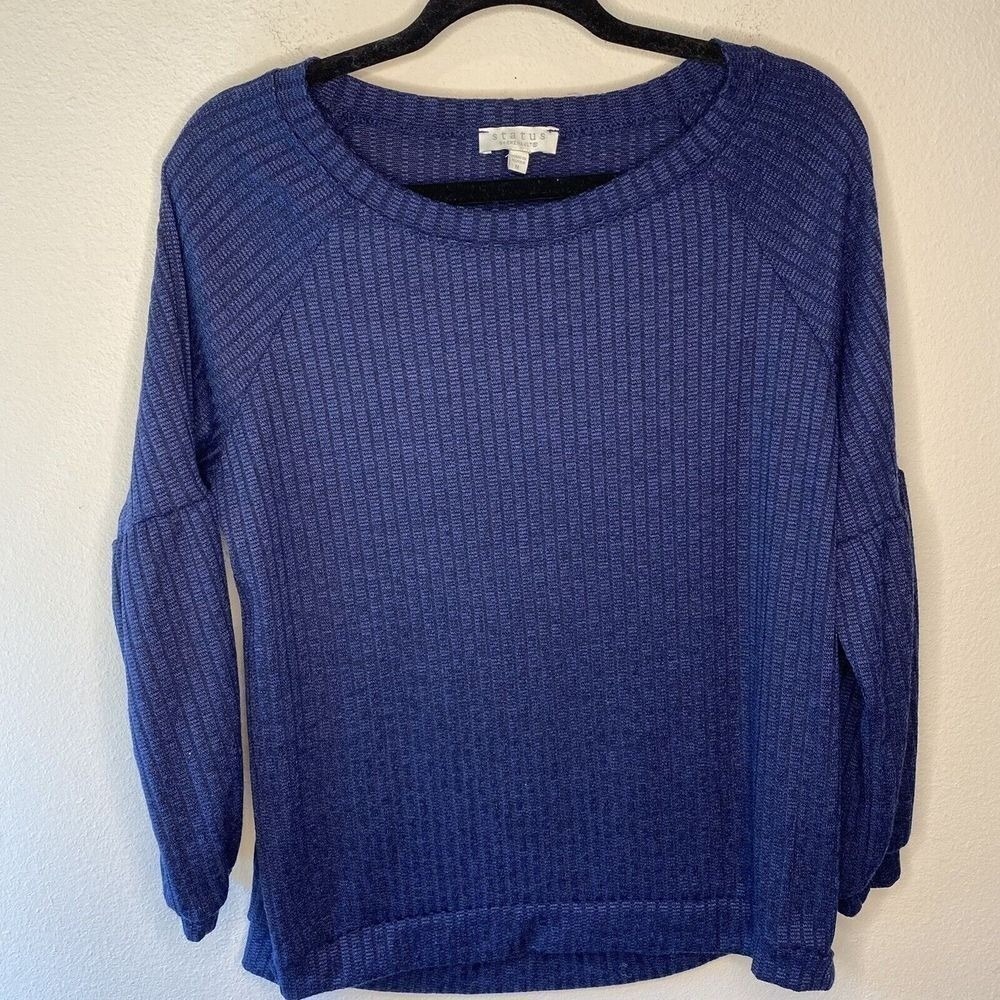Status by Chenault Women Blue Ribbed Knit Long Sleeve Sweater Top Size M